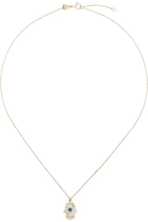 Adina Reyter Collar Hamsa en oro amarillo de 14 ct con diamantes