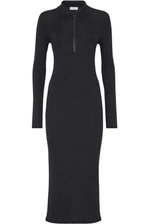 Brunello Cucinelli Vestido midi con ribete Monili