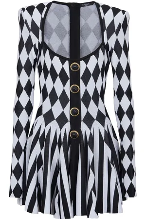 Balmain Vestido corto con motivo a rombos