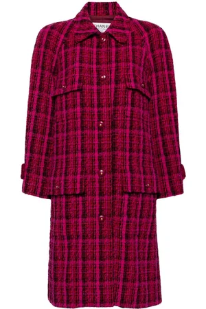 CHANEL Abrigo de tweed a cuadros con manga raglán 1995