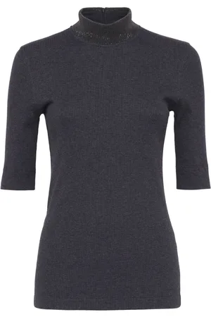 Brunello Cucinelli Camiseta de canalé con cuello alto