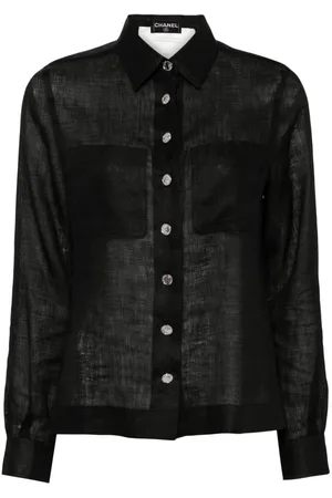 CHANEL Camisa semitranslúcida con botones del logo 2000