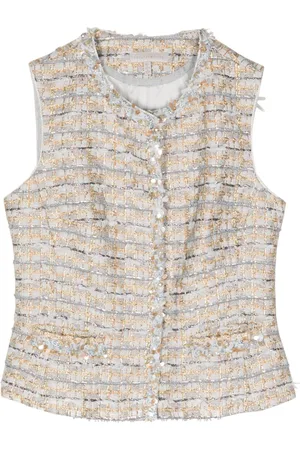 SHIATZY CHEN Chaleco de tweed con ribete de cuentas