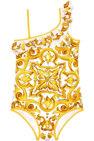 Dolce & Gabbana Bañador con estampado mayólica y volantes