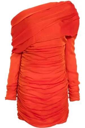 Saint Laurent Vestido corto fruncido con hombro descubierto