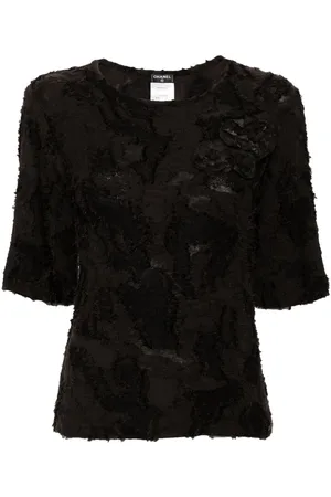 CHANEL Blusa con aplique Camellia