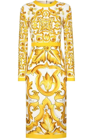 Dolce & Gabbana Vestido con corte recto y ajustado con estampado de mayólica