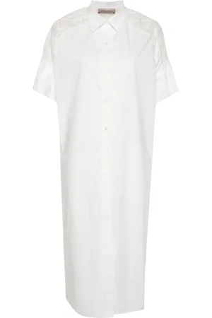 GENTRYPORTOFINO Vestido camisero largo con paneles translúcidos