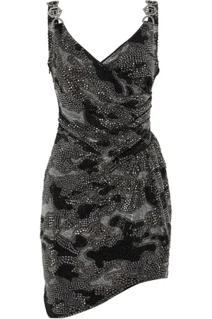 Philipp Plein Vestido corto fruncido con cristal