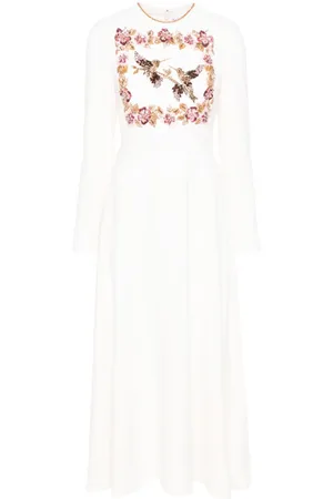 Dina Melwani Vestido largo con apliques de cristal