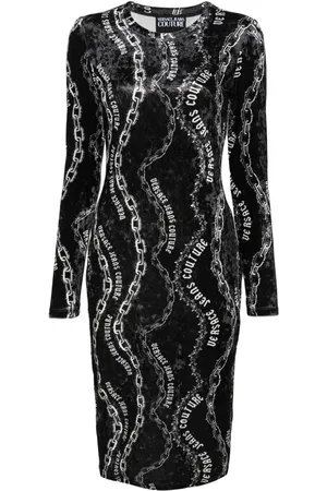 VERSACE Vestido midi con estampado Chain Couture