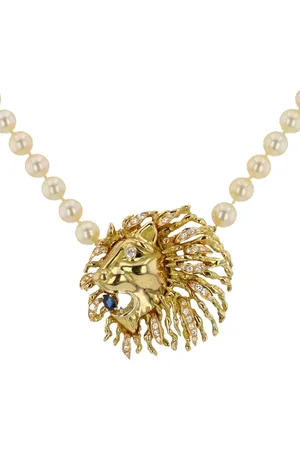 CHAUMET Collar con perla y cabeza de león 1970