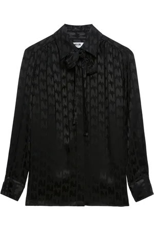 Msgm Camisa con logo estampado y cuello lazado