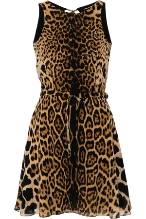 Saint Laurent Vestido corto con motivo de leopardo