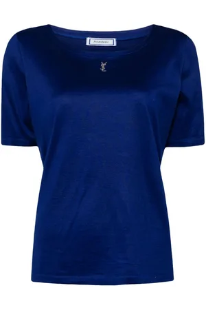 Saint Laurent Camiseta con logo de strass