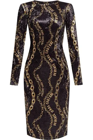 VERSACE Vestido midi con estampado Chain Couture
