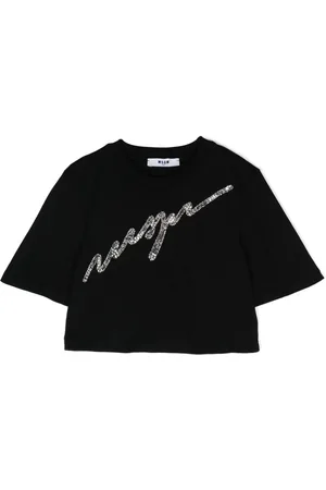 Msgm Camiseta corta con logo de lentejuelas
