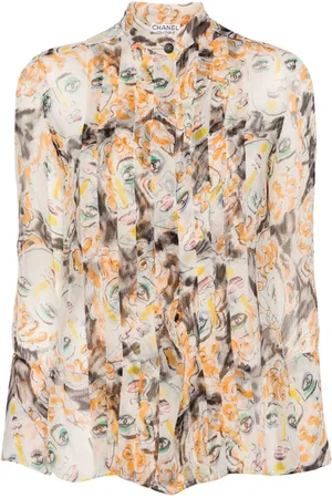 CHANEL Blusa con ilustración estampada 1990-2000