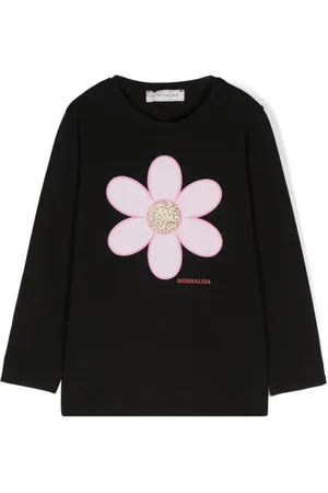 MONNALISA Camiseta con estampado floral y purpurina