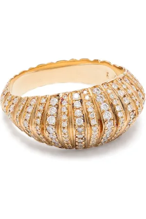 Lizzie Mandler Anillo XL Fluted Crescent en oro amarillo de 18 ct con diamantes