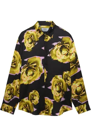 Msgm Camisa con rosa pixelada estampada