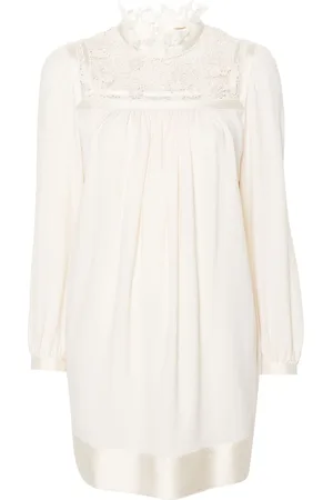 Saint Laurent Vestido corto con panel de encaje guipur