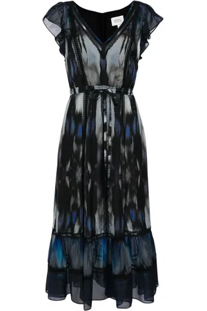 Marchesa Notte Vestido estampado de manga con volantes