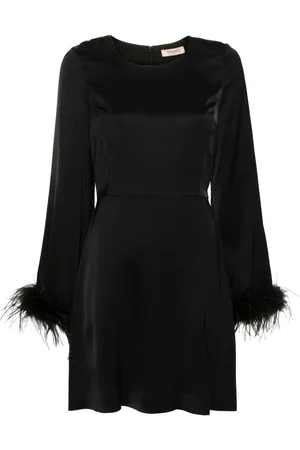 Twin-Set Vestido corto con ribete de plumas