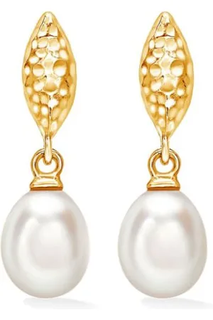Dower and Hall Pendientes Hammered Marquise and White Freshwater Pearl Drop