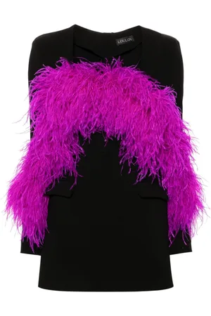 LOULOU Vestido corto con ribete de plumas