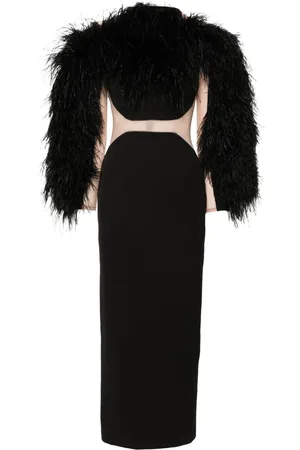LOULOU Vestido largo con ribete de plumas