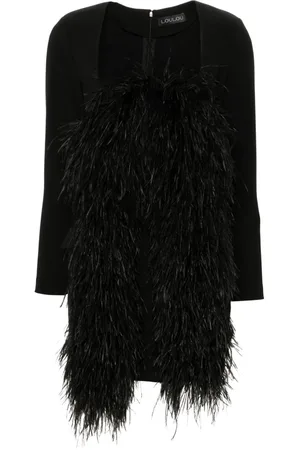 LOULOU Vestido corto con ribete de plumas