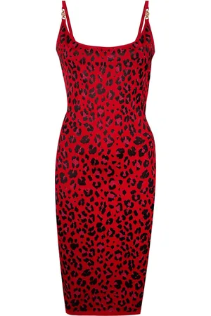 VERSACE Vestido midi con motivo de leopardo