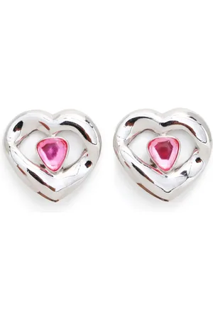 Saint Laurent Pendientes de clip con corazón de strass