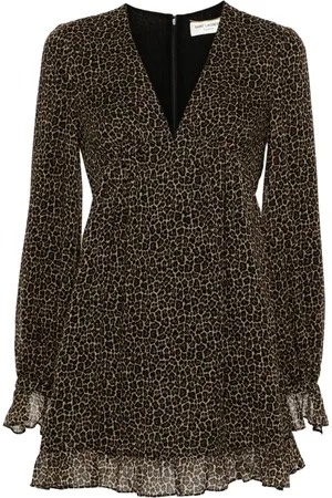 Saint Laurent Vestido corto con estampado de leopardo