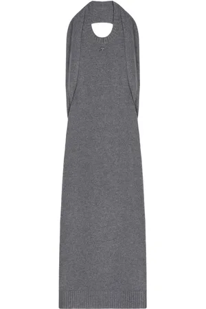 Courrèges Vestido midi drapeado por encima del hombro