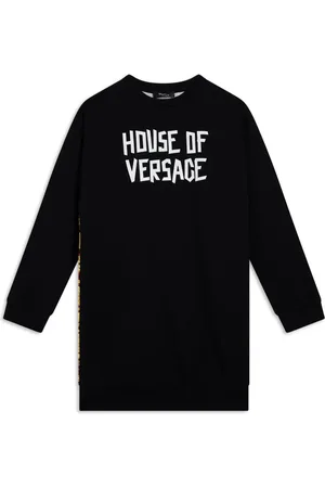 VERSACE Vestido con logo estampado y manga larga