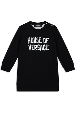 VERSACE Vestido con logo estampado y manga larga