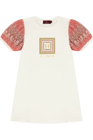 Aigner Vestido estampado con manga de ganchillo