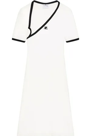 Courrèges Vestido midi con cuello asimétrico