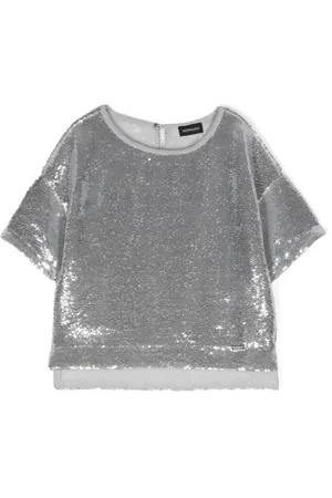 MONNALISA Camiseta con lentejuelas y cuello barco