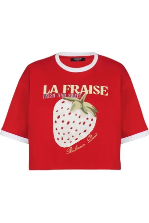 Balmain Camiseta corta con estampado de fresas