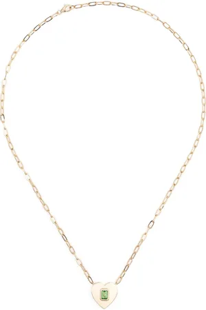 Roxanne First Collar Heart en oro amarillo de 14 ct con granate verde