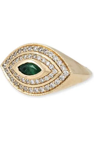 JACQUIE AICHE Anillo Halo Eye en oro amarillo de 14 ct con diamantes y esmeralda