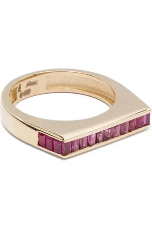JACQUIE AICHE Anillo Flat Bar en oro amarillo de 14 ct con rubí