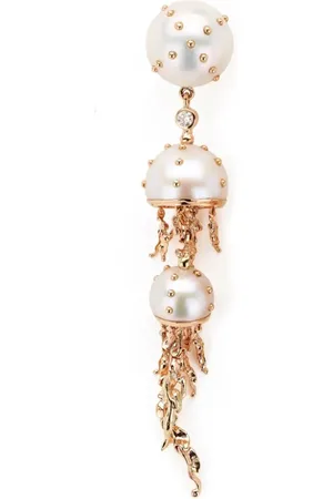 Bibi van der Velden Pendiente Jellyfish en oro blanco y de 18 ct con diamantes y perlas