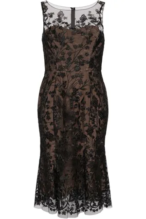 Marchesa Notte Vestido midi con bordado floral