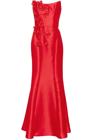 Marchesa Notte Vestido largo mikado con motivo floral