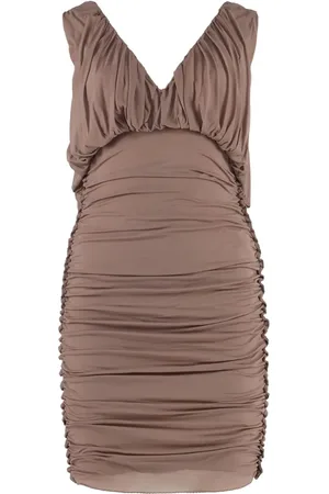 Saint Laurent Vestido corto fruncido con cuello en V