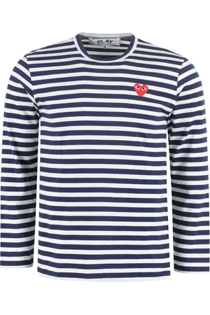 Comme des Garçons Camiseta a rayas con logo y apliques